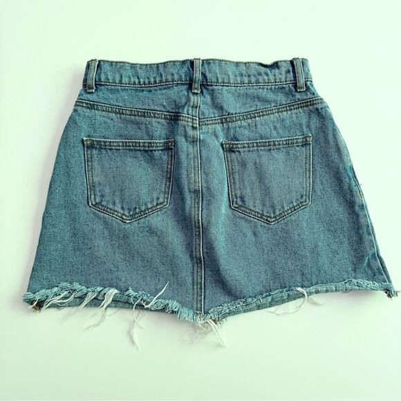 John Galt Denim Skirt Small 100% Cotton Blue Jean Mini Skirt Distressed Raw Hem - Picture 2 of 9